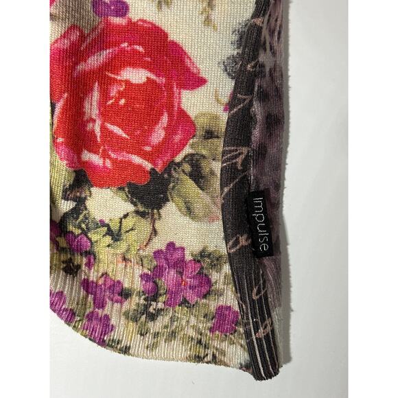 Impulse 3/4 Sleeve Floral Graphic Print Y2K 90s Colorful Cheetah Shirt Top Sz M - Picture 10 of 12